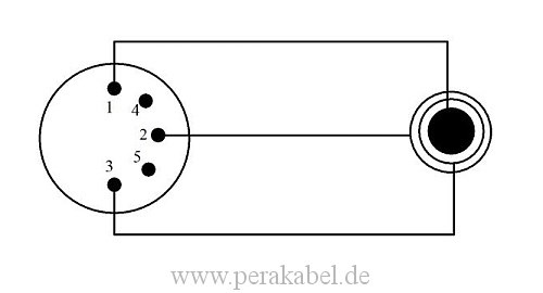 DIN-Stecker 5 polig auf Klinkenstecker 6,3mm stereo  (1anTip;3anRing;2anMasse)