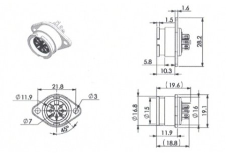 DIN-Buchse Einbau 8pol 270° Renkverschluß ( Bajonettverschluß  )