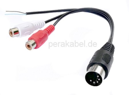 DIN-Stecker 5pol 3+5 bel. auf  2 x RCA-Buchsen - mit Remote-Kabel (standard)